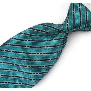 Dolcepunta Tie 7 Fold Silk Neck Tie Green Striped Made in Italy Seven Fold